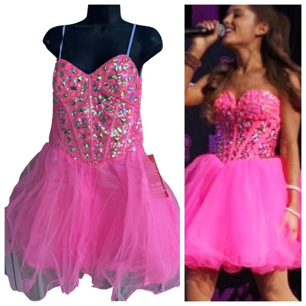 NWT Sparkly Hot Pink Tulle Party Rhinestone Bubble Gum Dress Sweetheart Neckline